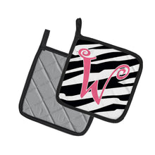 Load image into Gallery viewer, Monogram Initial W Zebra Stripe and Pink Pot Holders - Set of 2 - Heat-Resistant Kitchen Essentials CJ1037-WPTHD