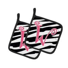 Load image into Gallery viewer, Monogram Initial W Zebra Stripe and Pink Pot Holders - Set of 2 - Heat-Resistant Kitchen Essentials CJ1037-WPTHD