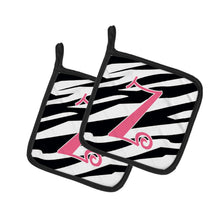 Load image into Gallery viewer, Monogram Initial Z Zebra Stripe and Pink Pot Holders - Set of 2 - Heat-Resistant Kitchen Essentials CJ1037-ZPTHD