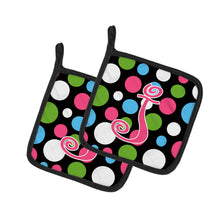 Load image into Gallery viewer, Monogram Initial J Polkadots and Pink Pot Holders - Set of 2 - Heat-Resistant Kitchen Essentials CJ1038-JPTHD