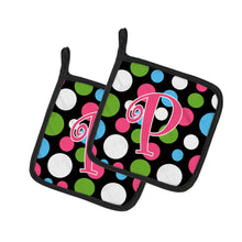 Load image into Gallery viewer, Monogram Initial P Polkadots and Pink Pot Holders - Set of 2 - Heat-Resistant Kitchen Essentials CJ1038-PPTHD