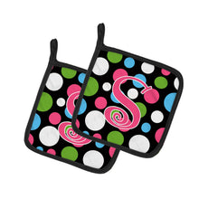 Load image into Gallery viewer, Monogram Initial S Polkadots and Pink Pot Holders - Set of 2 - Heat-Resistant Kitchen Essentials CJ1038-SPTHD