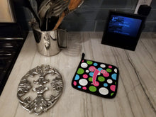 Load image into Gallery viewer, Monogram Initial T Polkadots and Pink Pot Holders - Set of 2 - Heat-Resistant Kitchen Essentials CJ1038-TPTHD