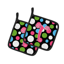 Load image into Gallery viewer, Monogram Initial T Polkadots and Pink Pot Holders - Set of 2 - Heat-Resistant Kitchen Essentials CJ1038-TPTHD