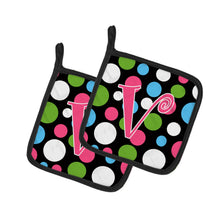 Load image into Gallery viewer, Monogram Initial V Polkadots and Pink Pot Holders - Set of 2 - Heat-Resistant Kitchen Essentials CJ1038-VPTHD