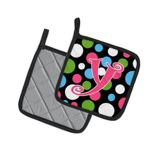 Load image into Gallery viewer, Monogram Initial Y Polkadots and Pink Pot Holders - Set of 2 - Heat-Resistant Kitchen Essentials CJ1038-YPTHD