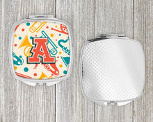 Load image into Gallery viewer, Letter A Retro Teal Orange Musical Instruments Initial Compact Mirror – Stylish Purse Mirror with Artistic Covers CJ2001-ASCM