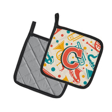 Load image into Gallery viewer, Letter C Retro Teal Orange Musical Instruments Initial Pot Holders - Set of 2 - Heat-Resistant Kitchen Essentials CJ2001-CPTHD