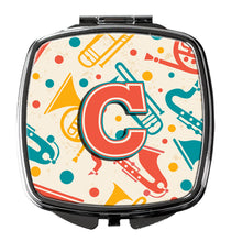 Load image into Gallery viewer, Letter C Retro Teal Orange Musical Instruments Initial Compact Mirror – Stylish Purse Mirror with Artistic Covers CJ2001-CSCM