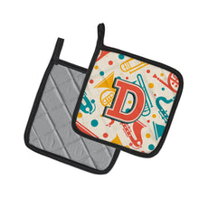 Load image into Gallery viewer, Letter D Retro Teal Orange Musical Instruments Initial Pot Holders - Set of 2 - Heat-Resistant Kitchen Essentials CJ2001-DPTHD