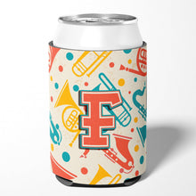 Load image into Gallery viewer, Letter F Retro Teal Orange Musical Instruments Initial Can or Bottle Hugger CJ2001-FCC