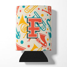 Load image into Gallery viewer, Letter F Retro Teal Orange Musical Instruments Initial Can or Bottle Hugger CJ2001-FCC