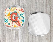 Load image into Gallery viewer, Letter G Retro Teal Orange Musical Instruments Initial Compact Mirror – Stylish Purse Mirror with Artistic Covers CJ2001-GSCM