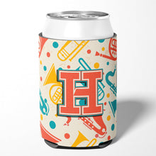 Load image into Gallery viewer, Letter H Retro Teal Orange Musical Instruments Initial Can or Bottle Hugger CJ2001-HCC