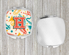 Load image into Gallery viewer, Letter H Retro Teal Orange Musical Instruments Initial Compact Mirror – Stylish Purse Mirror with Artistic Covers CJ2001-HSCM