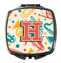 Load image into Gallery viewer, Letter H Retro Teal Orange Musical Instruments Initial Compact Mirror – Stylish Purse Mirror with Artistic Covers CJ2001-HSCM