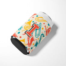 Load image into Gallery viewer, Letter I Retro Teal Orange Musical Instruments Initial Can or Bottle Hugger CJ2001-ICC