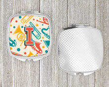 Load image into Gallery viewer, Letter I Retro Teal Orange Musical Instruments Initial Compact Mirror – Stylish Purse Mirror with Artistic Covers CJ2001-ISCM