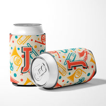 Load image into Gallery viewer, Letter J Retro Teal Orange Musical Instruments Initial Can or Bottle Hugger CJ2001-JCC