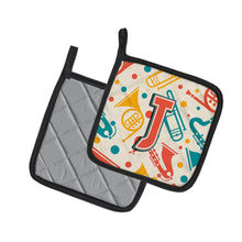 Load image into Gallery viewer, Letter J Retro Teal Orange Musical Instruments Initial Pot Holders - Set of 2 - Heat-Resistant Kitchen Essentials CJ2001-JPTHD