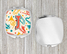 Load image into Gallery viewer, Letter J Retro Teal Orange Musical Instruments Initial Compact Mirror – Stylish Purse Mirror with Artistic Covers CJ2001-JSCM