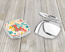 Load image into Gallery viewer, Letter L Retro Teal Orange Musical Instruments Initial Compact Mirror – Stylish Purse Mirror with Artistic Covers CJ2001-LSCM