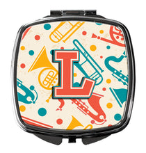 Load image into Gallery viewer, Letter L Retro Teal Orange Musical Instruments Initial Compact Mirror – Stylish Purse Mirror with Artistic Covers CJ2001-LSCM