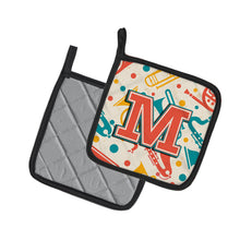 Load image into Gallery viewer, Letter M Retro Teal Orange Musical Instruments Initial Pot Holders - Set of 2 - Heat-Resistant Kitchen Essentials CJ2001-MPTHD