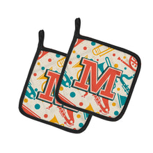 Load image into Gallery viewer, Letter M Retro Teal Orange Musical Instruments Initial Pot Holders - Set of 2 - Heat-Resistant Kitchen Essentials CJ2001-MPTHD