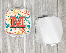 Load image into Gallery viewer, Letter M Retro Teal Orange Musical Instruments Initial Compact Mirror – Stylish Purse Mirror with Artistic Covers CJ2001-MSCM