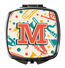 Load image into Gallery viewer, Letter M Retro Teal Orange Musical Instruments Initial Compact Mirror – Stylish Purse Mirror with Artistic Covers CJ2001-MSCM