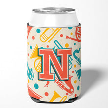 Load image into Gallery viewer, Letter N Retro Teal Orange Musical Instruments Initial Can or Bottle Hugger CJ2001-NCC