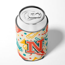Load image into Gallery viewer, Letter N Retro Teal Orange Musical Instruments Initial Can or Bottle Hugger CJ2001-NCC