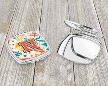 Load image into Gallery viewer, Letter N Retro Teal Orange Musical Instruments Initial Compact Mirror – Stylish Purse Mirror with Artistic Covers CJ2001-NSCM