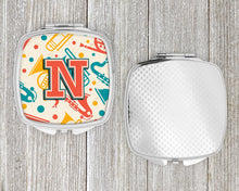 Load image into Gallery viewer, Letter N Retro Teal Orange Musical Instruments Initial Compact Mirror – Stylish Purse Mirror with Artistic Covers CJ2001-NSCM