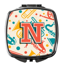 Load image into Gallery viewer, Letter N Retro Teal Orange Musical Instruments Initial Compact Mirror – Stylish Purse Mirror with Artistic Covers CJ2001-NSCM