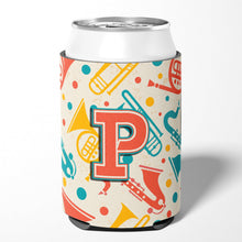 Load image into Gallery viewer, Letter P Retro Teal Orange Musical Instruments Initial Can or Bottle Hugger CJ2001-PCC