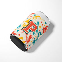 Load image into Gallery viewer, Letter P Retro Teal Orange Musical Instruments Initial Can or Bottle Hugger CJ2001-PCC