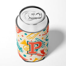 Load image into Gallery viewer, Letter P Retro Teal Orange Musical Instruments Initial Can or Bottle Hugger CJ2001-PCC