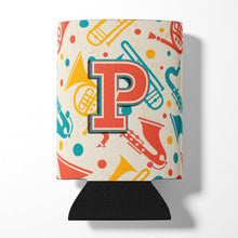 Load image into Gallery viewer, Letter P Retro Teal Orange Musical Instruments Initial Can or Bottle Hugger CJ2001-PCC