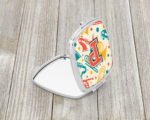 Load image into Gallery viewer, Letter P Retro Teal Orange Musical Instruments Initial Compact Mirror – Stylish Purse Mirror with Artistic Covers CJ2001-PSCM