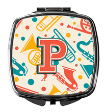 Load image into Gallery viewer, Letter P Retro Teal Orange Musical Instruments Initial Compact Mirror – Stylish Purse Mirror with Artistic Covers CJ2001-PSCM