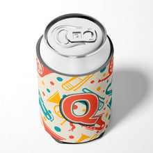 Load image into Gallery viewer, Letter Q Retro Teal Orange Musical Instruments Initial Can or Bottle Hugger CJ2001-QCC