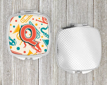 Load image into Gallery viewer, Letter Q Retro Teal Orange Musical Instruments Initial Compact Mirror – Stylish Purse Mirror with Artistic Covers CJ2001-QSCM
