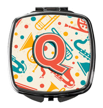 Load image into Gallery viewer, Letter Q Retro Teal Orange Musical Instruments Initial Compact Mirror – Stylish Purse Mirror with Artistic Covers CJ2001-QSCM