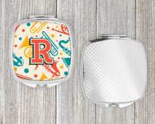 Load image into Gallery viewer, Letter R Retro Teal Orange Musical Instruments Initial Compact Mirror – Stylish Purse Mirror with Artistic Covers CJ2001-RSCM