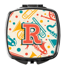 Load image into Gallery viewer, Letter R Retro Teal Orange Musical Instruments Initial Compact Mirror – Stylish Purse Mirror with Artistic Covers CJ2001-RSCM