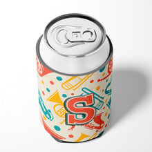 Load image into Gallery viewer, Letter S Retro Teal Orange Musical Instruments Initial Can or Bottle Hugger CJ2001-SCC