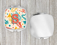 Load image into Gallery viewer, Letter S Retro Teal Orange Musical Instruments Initial Compact Mirror – Stylish Purse Mirror with Artistic Covers CJ2001-SSCM