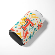 Load image into Gallery viewer, Letter T Retro Teal Orange Musical Instruments Initial Can or Bottle Hugger CJ2001-TCC